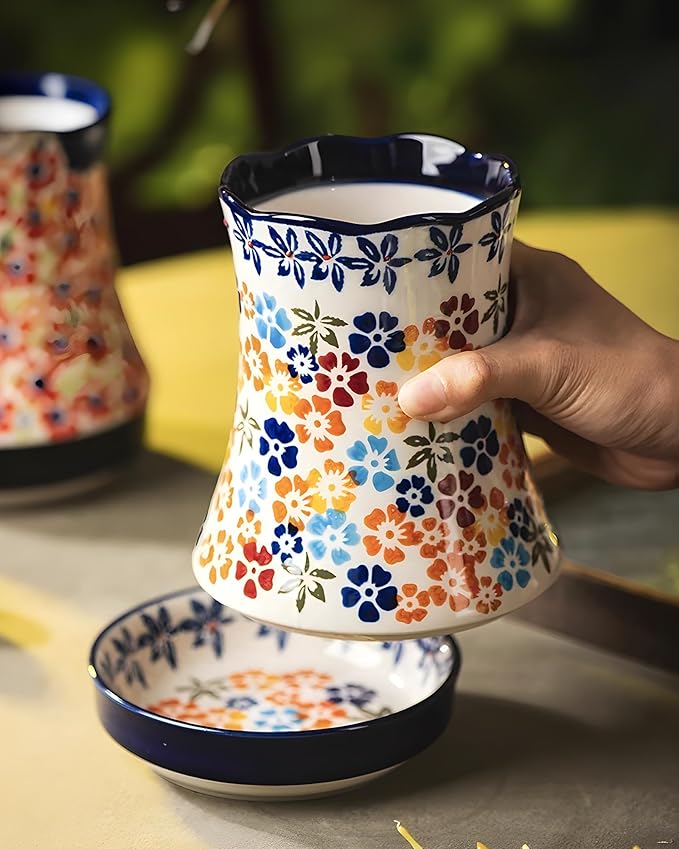 Utensil Holder for Kitchen Counter, Large Ceramic Utensil Holder Crock with Drain Tray, Hand-Painted Floral Rustic Farmhouse Kitchen Crock, Perfect for Women, Christmas, Hostess Gifts & Fall Decor