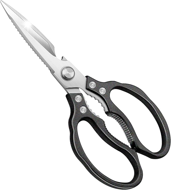 CGBE Kitchen Scissors All Purpose Heavy Duty, Ultra Sharp Stainless Steel Kitchen Shears Dishwasher Safe, Cooking Shears for Chicken, Poultry, Fish, Meat, Herbs & Grapes with Non-Slip Grips - Black