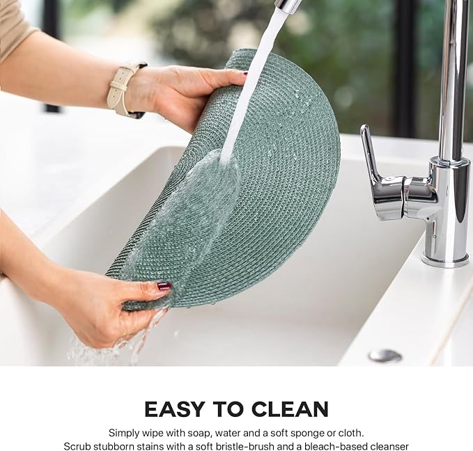 Baroyal Round Placemats Set of 12 Plastic Woven Placemats Washable Wipeable Table Mats for Dining Table Heat Resistant Non-Slip Circle Place Mats (Dusk Green)