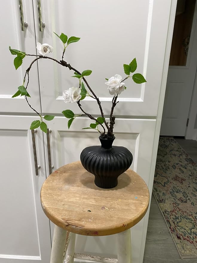 22'' Budded Faux Stem with Vase, 1pcs Artificial Greenery Plant for Centerpiece Table Decorations, Fake Branches in Vase for Farmhouse Living Room Bathroom Office Kitchen Decor - Black
