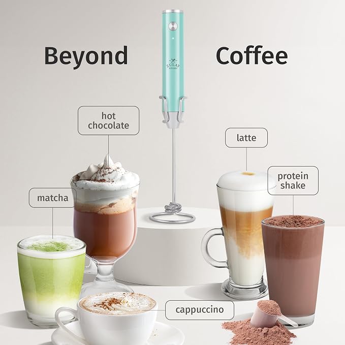 Zulay Kitchen Rechargeable Milk Frother Handheld - Frother Wand, Drink Mixer, Electric Whisk Frother, for Cappuccinos, Matcha & Protein Powder - Lux 4 Whisk 2 Speed Waterproof 2000mAh Sky Blue