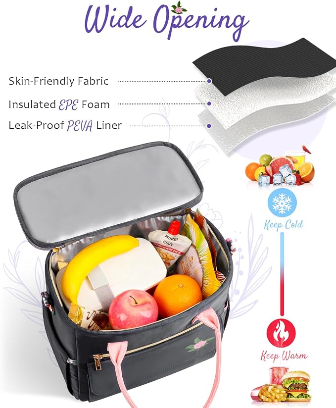GLORIEROO Deluxe Insulated Lunch Box Bag Women - Leakproof Waterproof Cooler with Multi Pockets Removable Strap for Work Picnic - Teacher Mothers Day Christmas Birthday Gifts