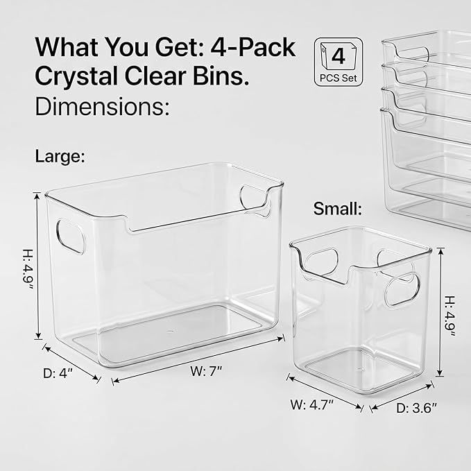 Thickened Crystal Clear Freezer Storage Bins, Multipurpose Freezers Handles Storages Bins, Stackable Deep Crystal Freezer Storage Cold Easy To Clean For Every Room(2S Clear+2S Green)
