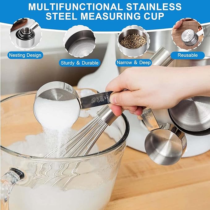 Measuring Cups and Spoons Set 35 Pcs, 11 Stainless Steel Nesting Measuring Spoons and Cups with 12 Measuring Cups, 3 Funnel, 3 Brush, 5 Spoons, 1 Ruler, Measuring Cup Set for Kitchen Baking Liquid Dry