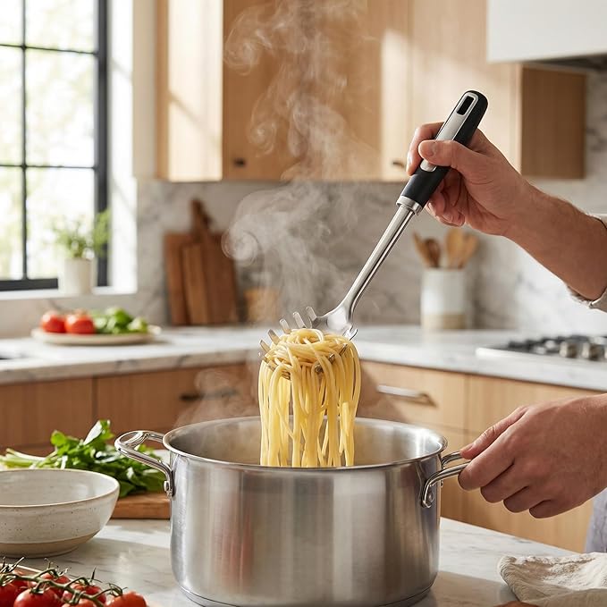 Stainless Steel Ladle and Pasta Server Set, Food-Grade Thickened Metal Soup Ladle & Spaghetti Spoon with Non-Slip Handles, Durable Cooking Utensils for Pasta, Soup & Everyday Kitchen Use