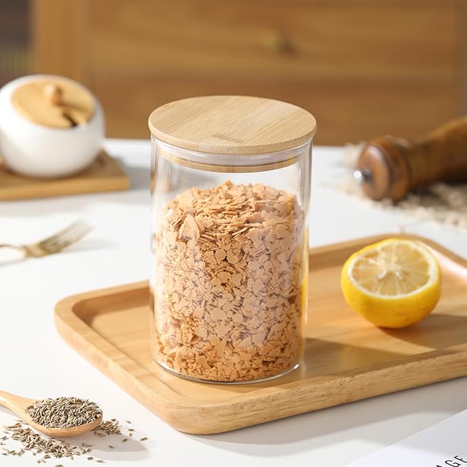 6-Pack Glass Storage Jars with Bamboo Lids Single 32 fl oz/950ml, Glass Canister Set, Airtight Containers for Kitchen Dry Goods, Coffee, Tea, Sugar,Flour,Candy, Cookie, Pasta