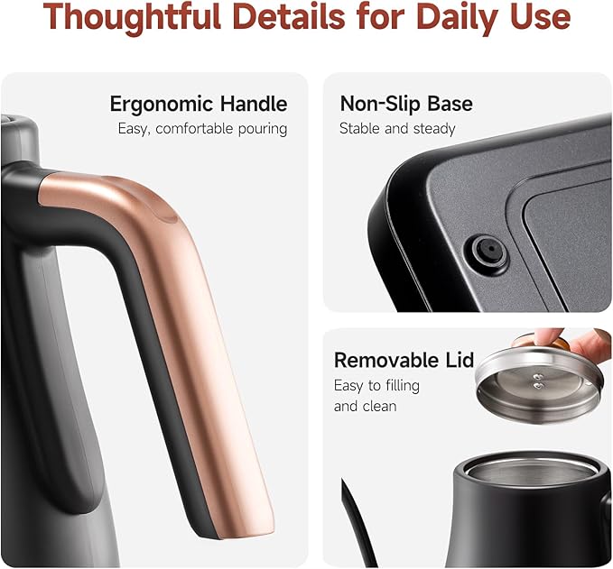 OLEGA Gooseneck Electric Kettle: 1000W Electric Kettles with Temperature Control 0.8L Stainless Steel Electric Tea Kettle Gooseneck Kettle for Coffee Tea Keep Warm (Black)