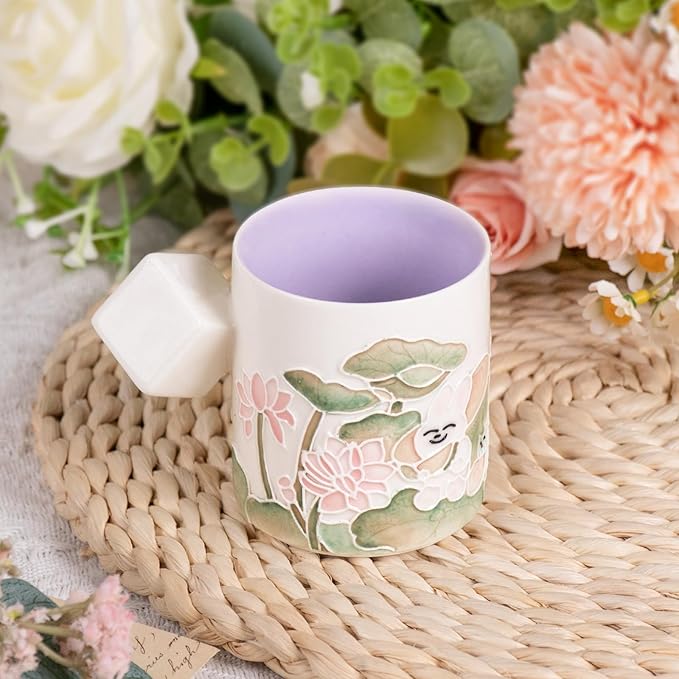 KAMMAK Ceramic Teacups - 155ml/5.2oz Coffee Cup - Set of 2 Hand-Painted Ceramic Cups - Small Vintage Mate Cup - Cute Mugs for Women - Ideal for Birthday, Afternoon Tea & Housewarming Gifts