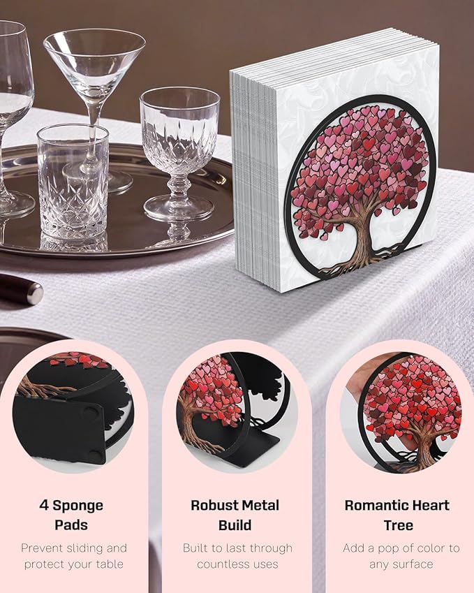 Uniclife Metal Napkin Holder for Table, Standing Napkin Dispenser for Cocktail, Luncheon & Guest Napkins, Tree of Love Napkin Stand, Upright Paper Napkin Holder for Kitchen Dining Table Coffee Bar