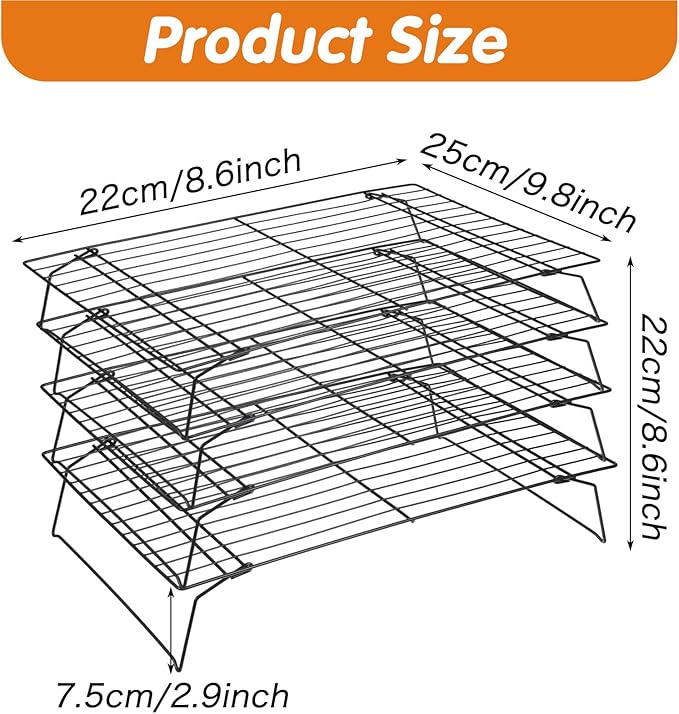 4 Pcs Stackable Cooling Racks, Heavy Duty Iron Wire Baking Rack Set, 15.7 x 9.8 Inch for Cooking, Roasting, Grilling, Oven and Dishwasher Safe, Black