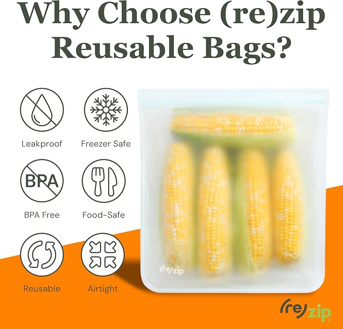 (re) zip 4 Gallon & 4 Half-Gallon Bags for Maximum Freshness | 8-Pack Food Storage Bag Kit | BPA-Free, Leakproof, Airtight, and Freezer-Safe PEVA | Ideal for Marinating and BBQ Prep