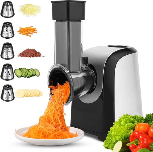 Electric Cheese Grater 5-in-1, 150W Professional Food Processor for Block Cheese, Carrots, Cabbage & Nuts - BPA Free
