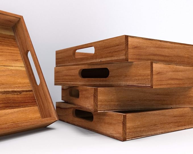 Wooden Teak Tray with Handles - Engraved First Last Names and Established Year