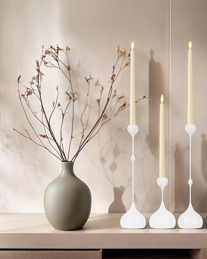 Candle Holders Set of 3 - Taper Candle Holders for Table Decor, Elegant Minimalist Design, Perfect for Weddings, Parties, and Home Decor (White)