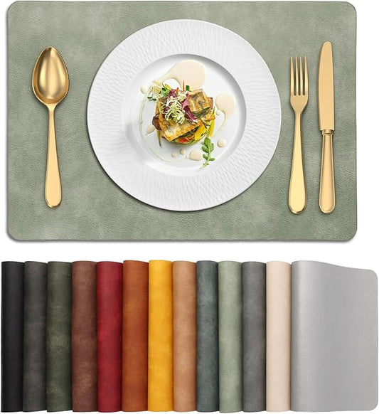 UnivoColors Placemats,Heat Resistant Placemats Set of 4 Washable 12 x 17 Inch,Waterproof Table Mats,Wipeable Pu Place Mats for Kitchen,Dining Room.Green