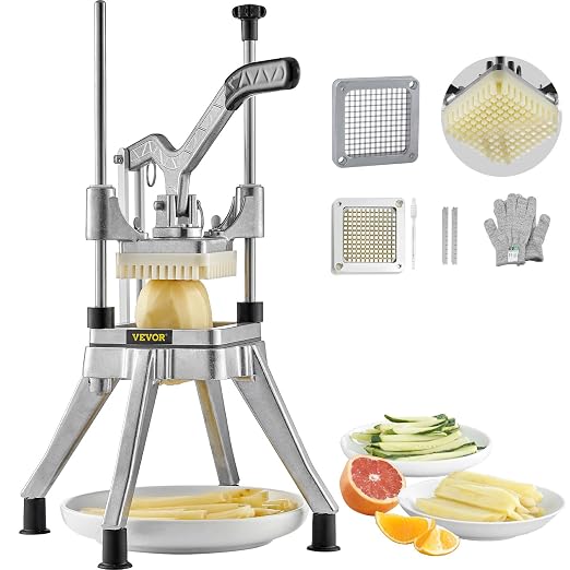 VEVOR Commercial Vegetable Fruit Chopper 1/4" Blade Heavy Duty Professional Food Dicer Kattex French Fry Cutter Onion Slicer Stainless Steel for Peppers Potato Mushroom