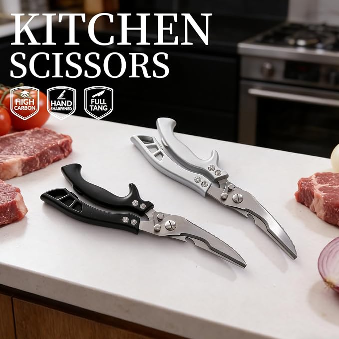 Kitchen Scissors Poultry Shears Heavy Duty Silver, Dishwasher Safe Japan Kitchen Shear for Food Chicken Scissor, Fish, Meat Cutting Scissors Cooking Shears Gifts for Men Women