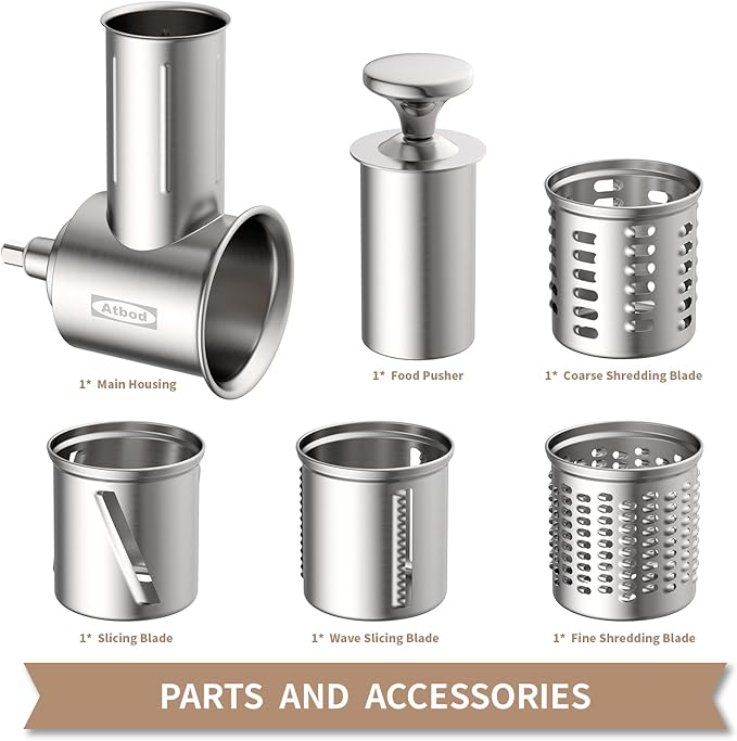 Stainless Steel Slicer Shredder Attachment for KitchenAid Stand Mixer, Cheese Grater Attachment for KitchenAid with 4 Blades, Dishwasher Safe