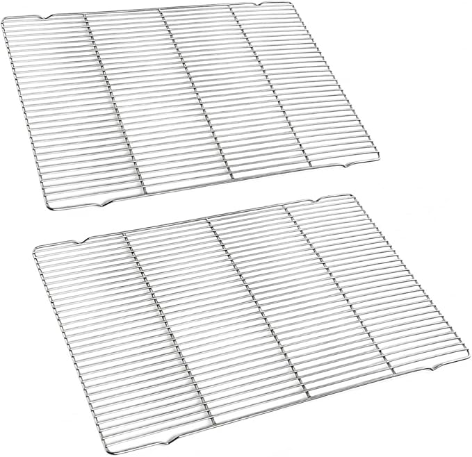 Set of 2 Large sized Cooling Racks, for Cooking, Roasting, Drying, Rust-Resistant 304 (18/8) Stainless Steel Cooling Grilling for Baking, Heavy Duty Tight-Wire, Oven safe, 23.6 x 15.7 inches