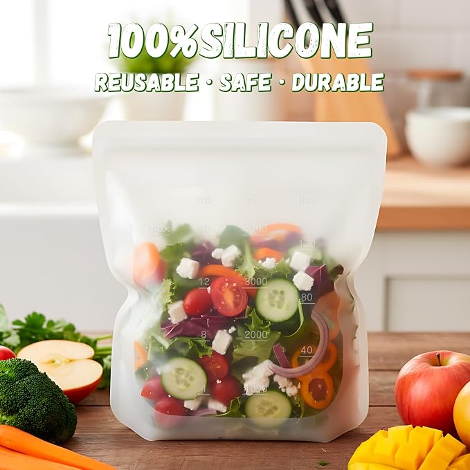 Reusable Premium Silicone Food Storage Gallon Bag 135oz,XXL - 4 PCS Food Storage Bag,Freezer Container,Sous Vide,Kitchen Organization,And Meal Prep Bags Microwave,Dishwasher,Oven Safe, BPA Free