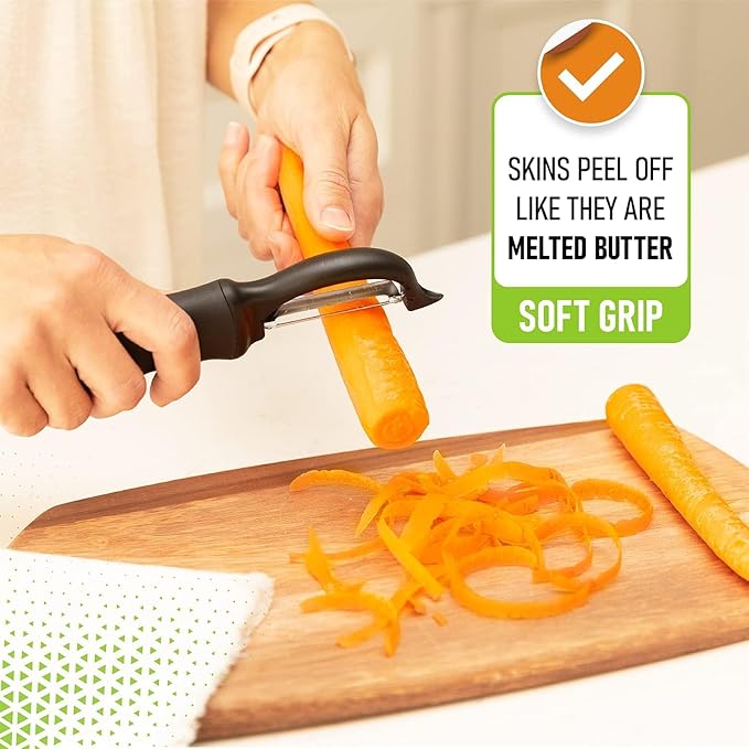 Premium Swivel Vegetable Peeler, Soft Grip Handle and Ultra Sharp Stainless Steel Blades - Perfect Kitchen Peeler For Veggie, Fruit, Potato, Carrot, Apple - Pink Lemonade (Black)