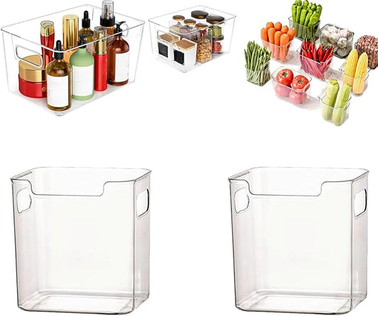 Transparent Freezer Storage Bins, 2/4/6 Pack Clear Plastic Bins, Ice Box for Freezer, Stackable Kitchen Cabinet Organizer for Frozen Food, Meat & Veggies (S,2PCS)