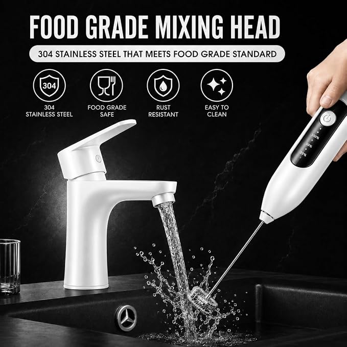 GOCHA Rechargeable Milk Frother, USB-C Electric Milk Foamer Handheld, Double Spring Whisk, 2-Speed Foam Maker for Coffee, Latte, Cappuccino, Matcha, Hot Chocolate, Stand Included (White)
