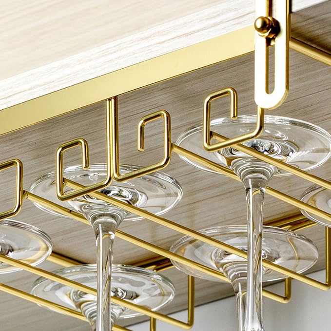 V3VOGUE Under Cabinet Wine Glass Rack, Punch-Free Stemware Rack, Hanging Stemware Holder, Adjustable Under Shelf Glasses Storage Hanger, Metal Organizer, for Cabinet Kitchen Bar