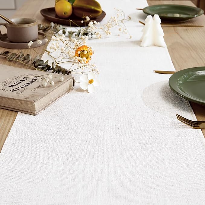 Linen Style Rustic Table Runner, Farmhouse Cotton Linen Table Runner, Boho Table Runners 72 Inches Long with Hand Tassels for Home Tabletop Decor and Everyday Use - Off White, 72 Inch