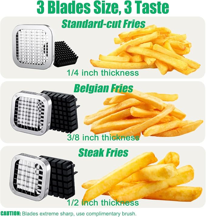 Eascandy French Fry Cutter, Heavy Duty Potato Slicer, Stainless Steel French Fries Cutter for Sweet Potato, Carrot, Yam, Cucumbers, 1/2&3/8&1/4 Cutter