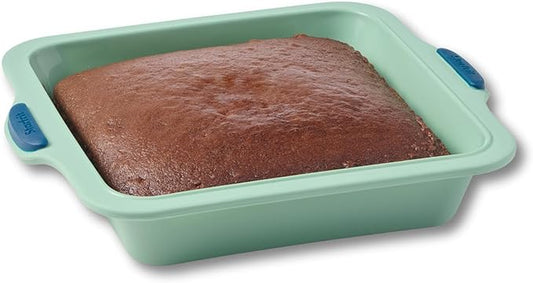 Starfrit 8” Square Cake Pan with Integrated Metal Frame - No Tray Needed - Easy Unmolding - LFGB Premium Silicone