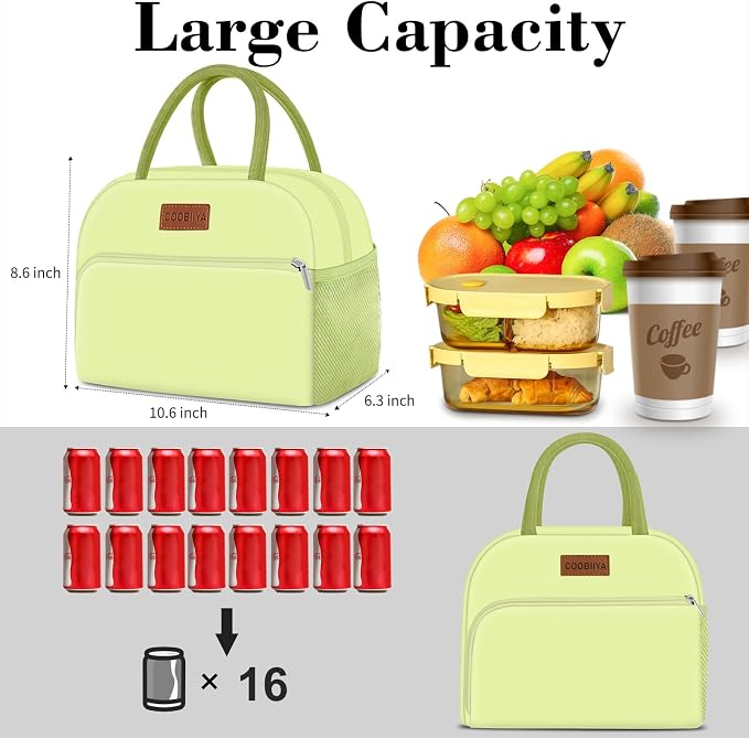 Coobiiya Insulated Lunch Bag Women/Men, Taslon Leakproof Thermal Lunch Box for Women Men, Cute Waterproof Cooler Bag for Work Picnic Travel
