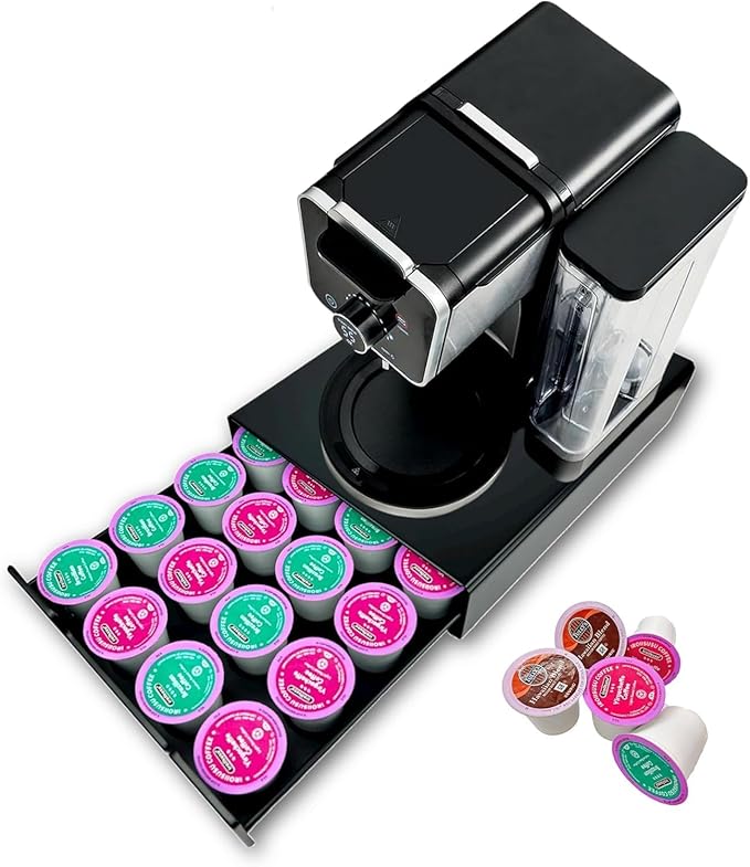 K Cup Coffee Pod Holder Drawer, 20 Capacity Organizer, Storage for Nespresso Originaline and Dolce Gusto, Black