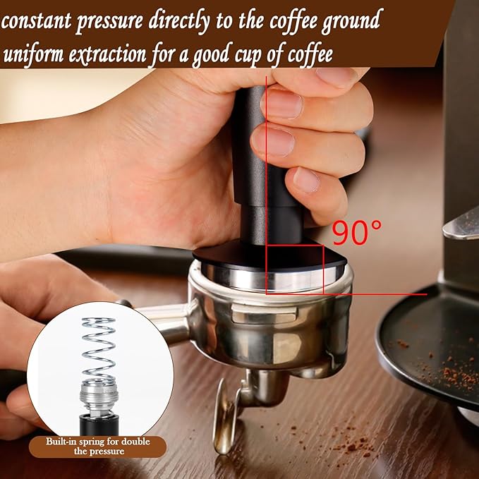 Espresso Coffee Tamper with Calibrated Spring-loaded 25lb / 30lbs Replacement Springs Ripple Base Black Premium Barista Tool Anodized Aluminum (58mm)