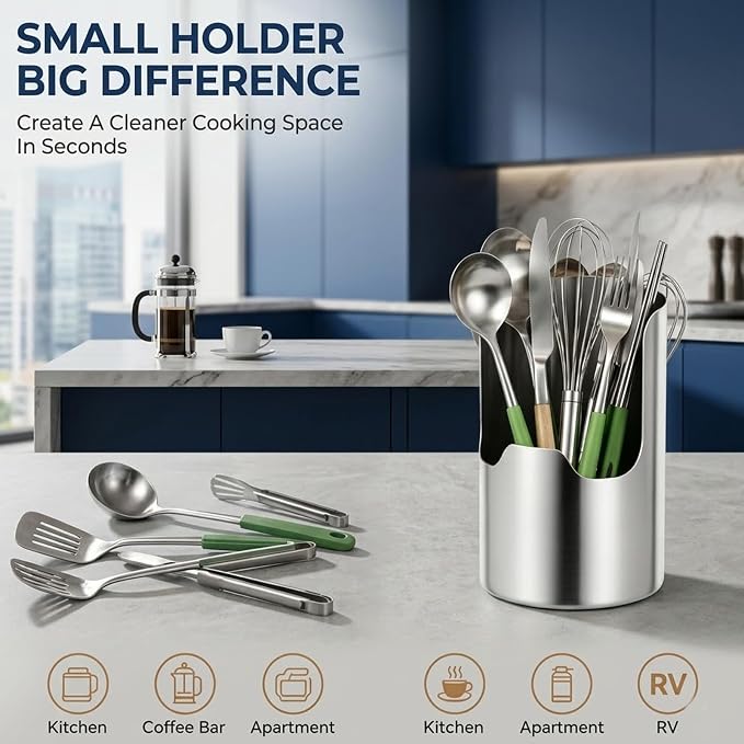 Multi-Functional Kitchen Utensil Holder, Thickened Stainless Steel Countertop Organizer for Pot Lids, Spoon Spatula Ladle Caddy, Pot Lid Rest Stand, Cutting Board Rack (1 pcs)