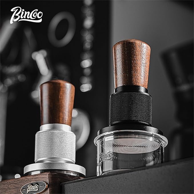 Bincoo 51mm Espresso Tamper,30lb Consistent Pressure Coffee Tamper with Stainless Steel Ripple Base,Barista Espresso Tamper Wood Handle for Home Coffee Espresso Accessories (Black, 51mm)