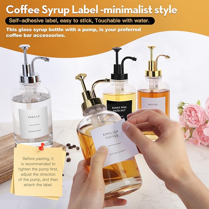 Coffee Syrup Dispenser-4pack,16.9 oz 500ml,Coffee Bar Accessories,Syrup Pump Dispenser for Coffee Bar,Contains Cleaning Tools, Funnel