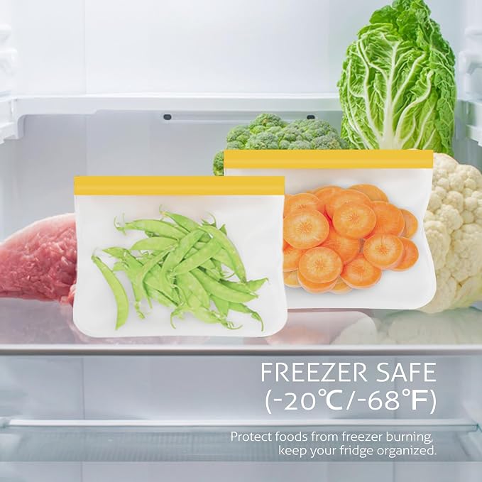 Reusable Sandwich Bags 10 Pack, 8.7x7.6 Inches Dishwasher Safe Silicone Food Storage Bags for Marinating Meats, Snacks, Cereal (Orange)