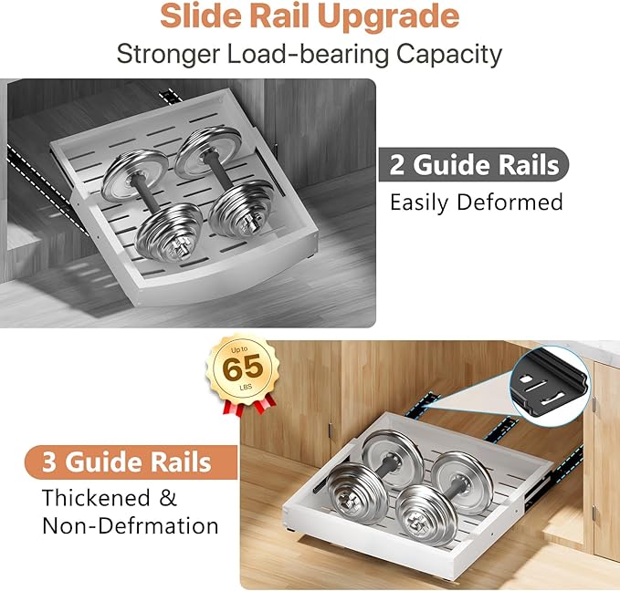 2 Pack Pull out Cabinet Organizer, Width (12"-19") Depth (17"-23"), with 3 Rails Adjustable Slide, Expandable Pullout Drawers for Cabinets, No Drill Adhesive Kitchen Drawers for Pantry Shelves