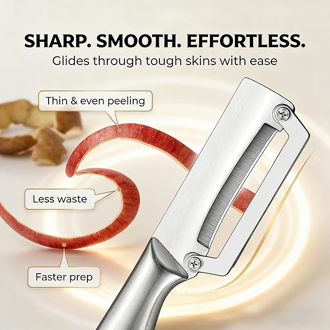 Vegetable Peeler, All Stainless Steel Potato & Fruit Peeler, Professional Kitchen Peeler with Ergonomic Handle, Zero Snag Design for Easy Peeling