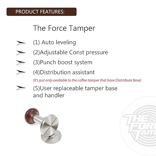 KuGuo The Force Tamper Automatic Impact Adjustable Constant Pressure and Autoleveling Coffee Tamper Reddish Brown Jellyfish Wooden Handle Set Pro (TRI-Distribute Set, 58.35mm)