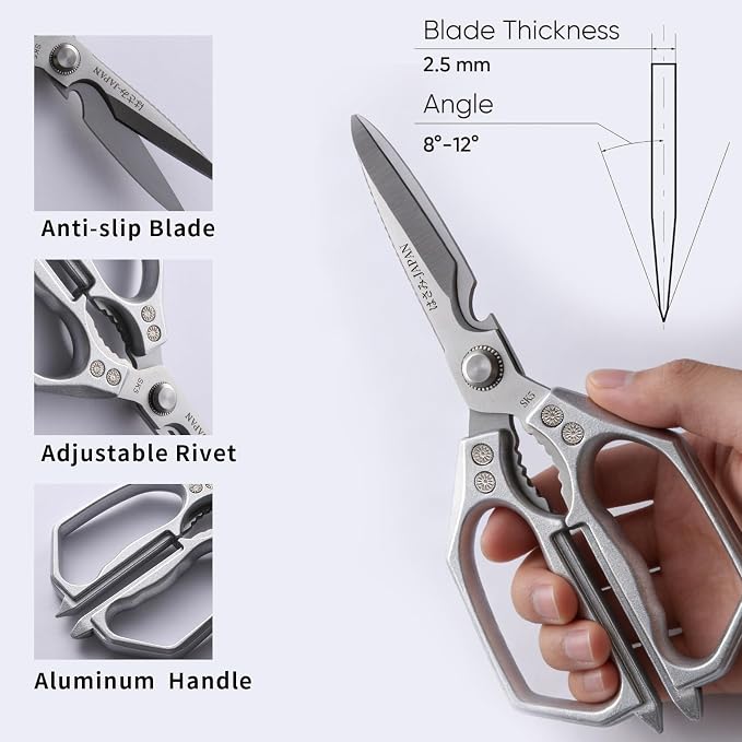 Kitchen Scissors with Case Silver 3PCS, Heavy Duty Poultry Shears Kitchen Shear for Food Chicken Scissor All Purpose,Japan Meat Cutting Scissors, Bones Food Cooking Shears, Gifts for Men Women Mom Dad
