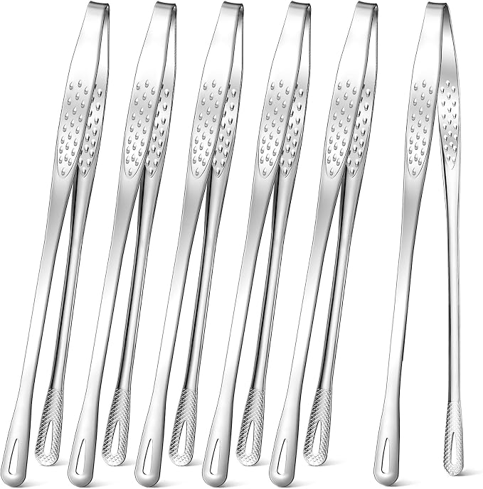 meekoo 6 Pcs 9.5 Inches Stainless Steel Korean BBQ Grill Tongs Japanese Barbecue Tongs for Cooking Portable Kitchenware Home Outdoor Steak Salad Food