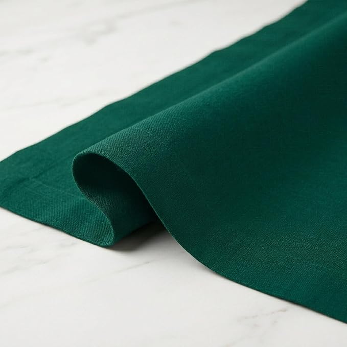 Solino Home Linen Rainforest Green Table Runner 60 Inches - 100% Pure Linen Farmhouse Short Table Runner 14 x 60 Inch Ideal for Dresser and Coffee Tables - Fete