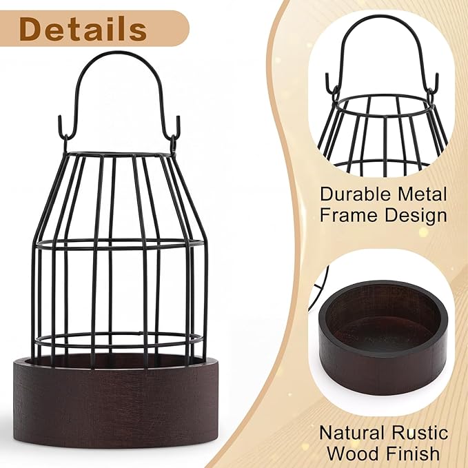 Rustic Farmhouse Lantern Decoration Set of 3, Modern Decorative Lanterns Indoor Outdoor, Metal Candle Holders for Porch Patio Fireplace Mantle Dining Room Table(Dark Brown, Black)