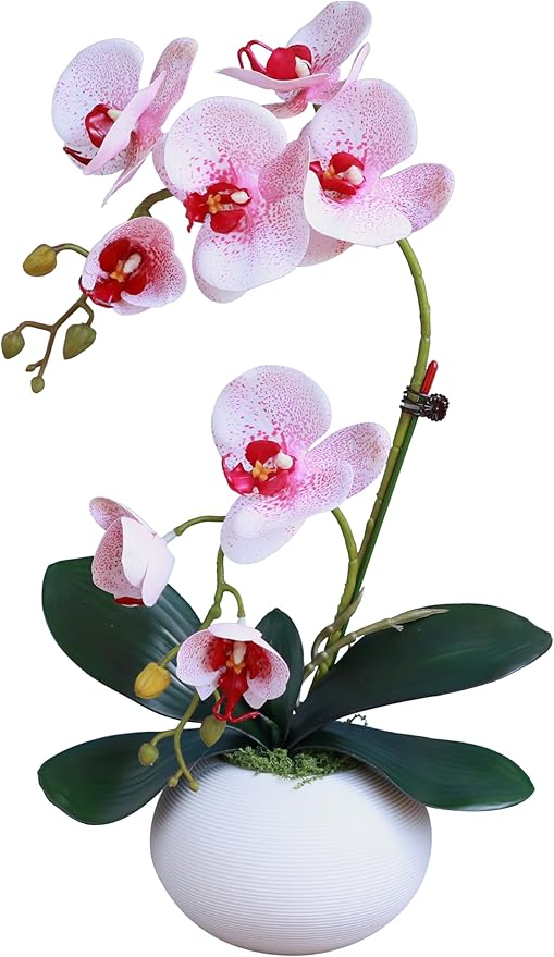 Forlaoers 17" White Fake Orchid in Vase Artificial Orchids That Look Real with Pot Artificial Flowers for Home Decor Indoor Office Bathroom Decoration Table Centerpieces