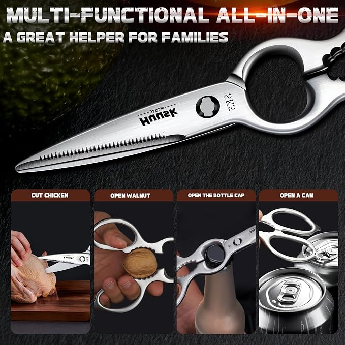 Huusk Kitchen Scissors All Purpose - Christmas Gift for Men and Women - Silver Kitchen Shears for Vegetables and Meat - Detachable Scissors for Thorough Cleaning