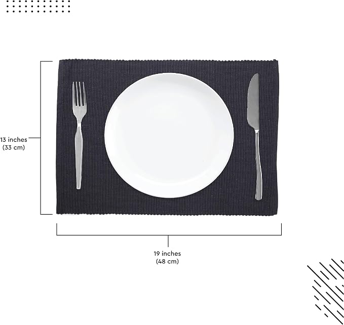 Encasa XO Dining Placemat Set of 6 | Solid Grey Color | Fine Ribbed Cotton Table mat | Size 19x13 in | Machine Washable
