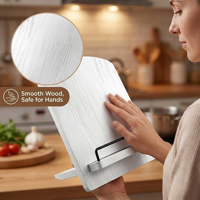 Cookbook Stand Recipe Book Holder: Vintage Cutting Board Style Cookbook Stand - Adjustable Display Stand as Kitchen Counter Decor - Recipe Book Holder for Counter