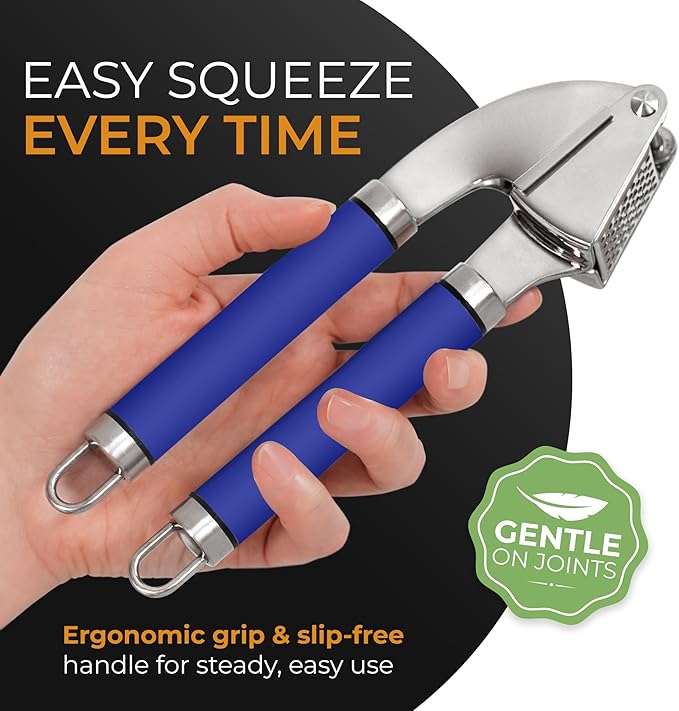 ORBLUE Garlic Press and Peeler Set, Stainless Steel - Professional Grade Mincer, Crusher - Dishwasher Safe & Rust-proof, Blue